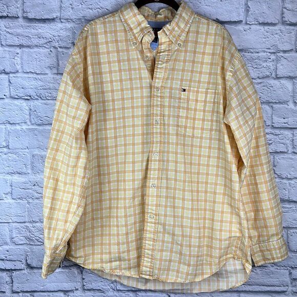 Tommy Hilfiger Yellow Orange Large Button Down Dress Shirt - Picture 1 of 7